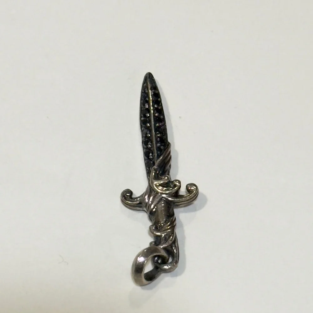 David Yurman Sterling Silver Dagger Pendant with Black Diamonds